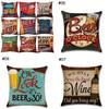 Linen 18" Cotton Pillow Case Vintage Beer Wine Bottle Sofa Throw Cover Cushion