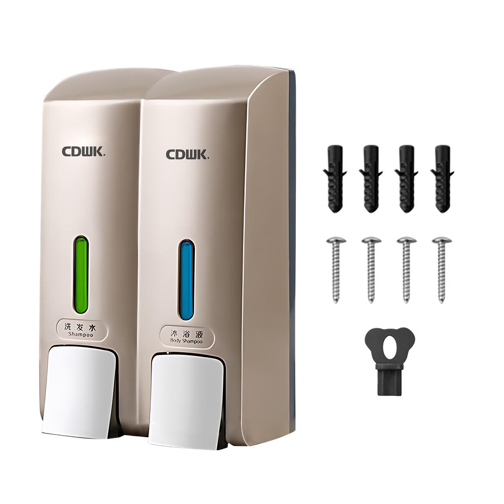 CDWK Hand Soap Dispenser Wall Mount 300ml*2 Safe ABS Soap Dispenser with Clear Window Separated