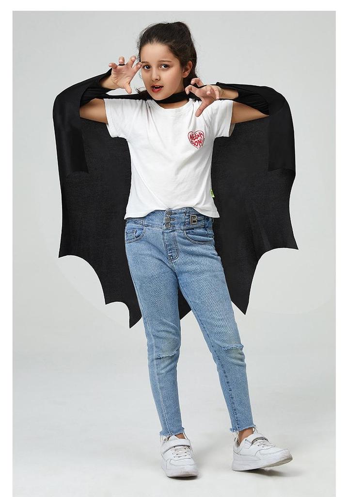 Top-Selling Bat-Shaped Halloween Cloak Jumpsuit with Sleeves - Black Cloak Set