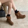 Cowhide version~ lapel ugly cute big head short boots women's new spring and autumn single boots retro platform Martin boots