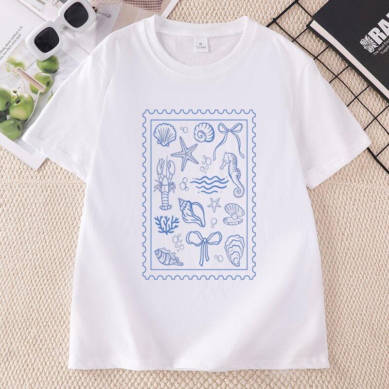 Coquette Seashell T Shirt Coastal Summer Tee Beachy Shell Swim Crewneck TShirt Trendy Shellfish Ocean Bow Tshirt Unisex Clothing