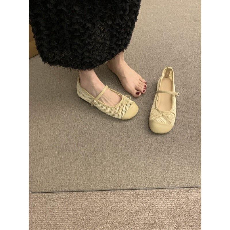 French flat Mary Jane single shoes women's shoes 2025 new summer temperament evening breeze breathable bow sandals