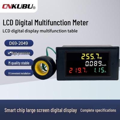 Multifunctional Power Meter D69-2049: AC Voltage, Current, and 100A Monitor with Color LCD Display.