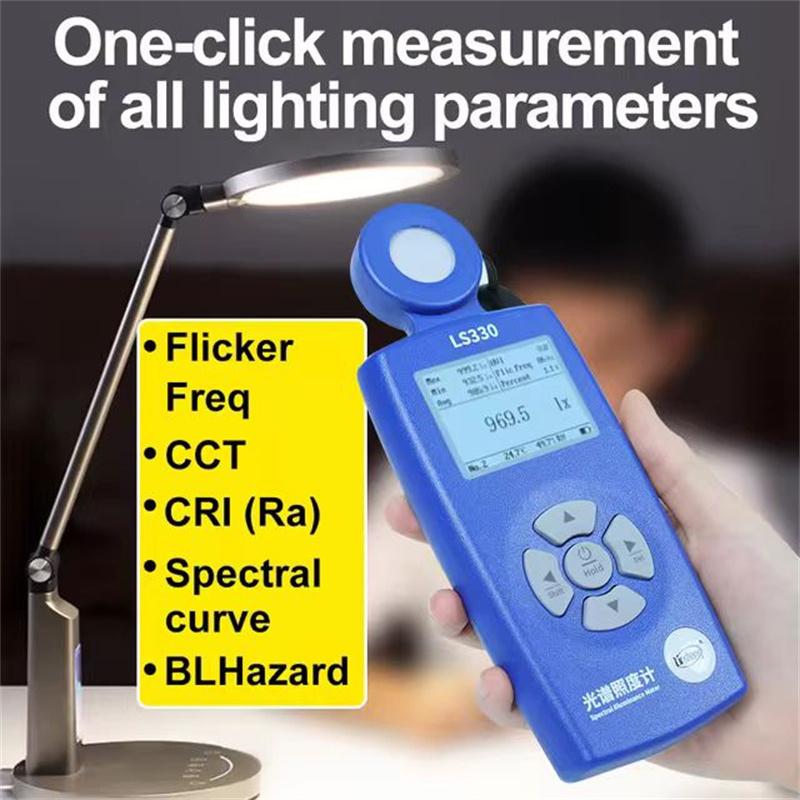 LS330 Light Meter Illuminometer Lux Spectral Illuminance Meter Digital CCT UVI CRI Ra Lx FC Flicker Frequency