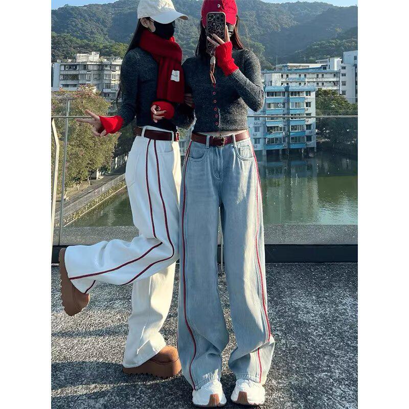 

Женские ретро-трендовые джинсы с вышивкой, колор-блок, с высокой талией, длиной до пола XL: 155-165cm (121-131 lbs)