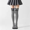 1 Pair Double Bow Decor Striped Over Knee High Socks Soft Skin-friendly for Girls Cosplay Halloween Costume Wear