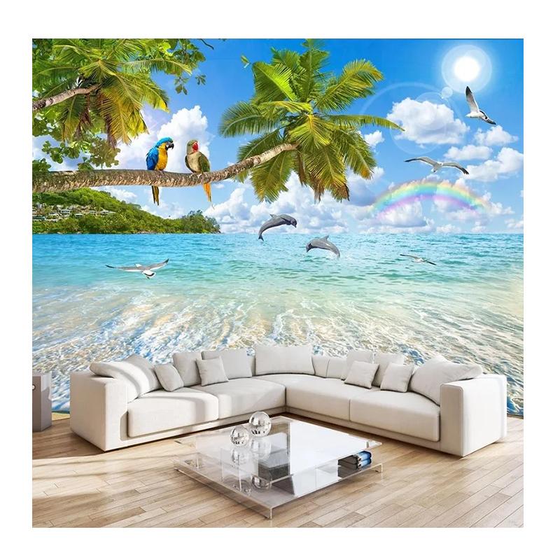 

Blue Sky Scenery Wallpaper Parrot Dolphin Beach Wall Mural Living Room Bedroom Home Wallpaper Decoration 200 cm(W) x 140 cm(H)