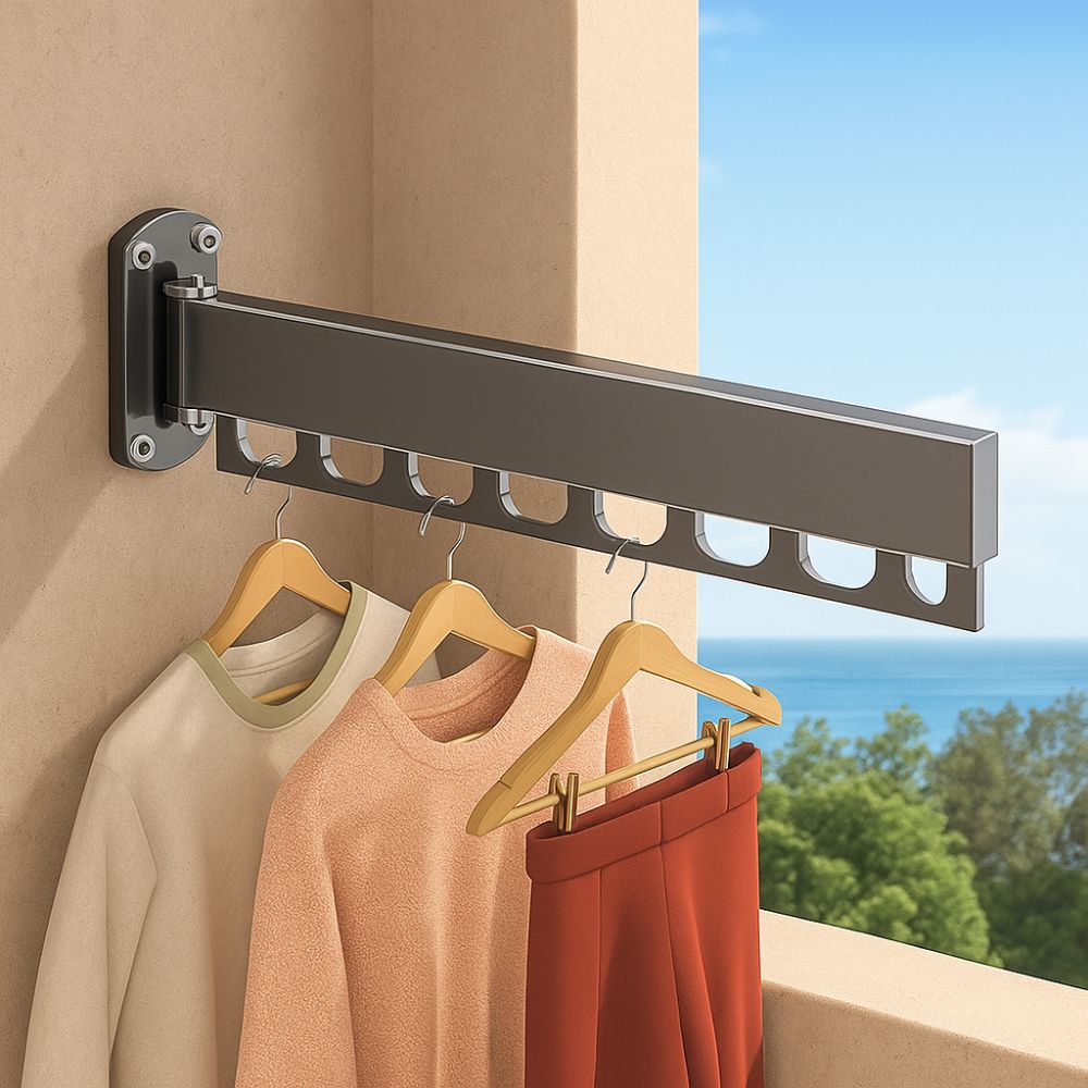 Space Saving Wall Mount Clothes Hanger Stainless Steel Retractable Clothes Rack  Laundry