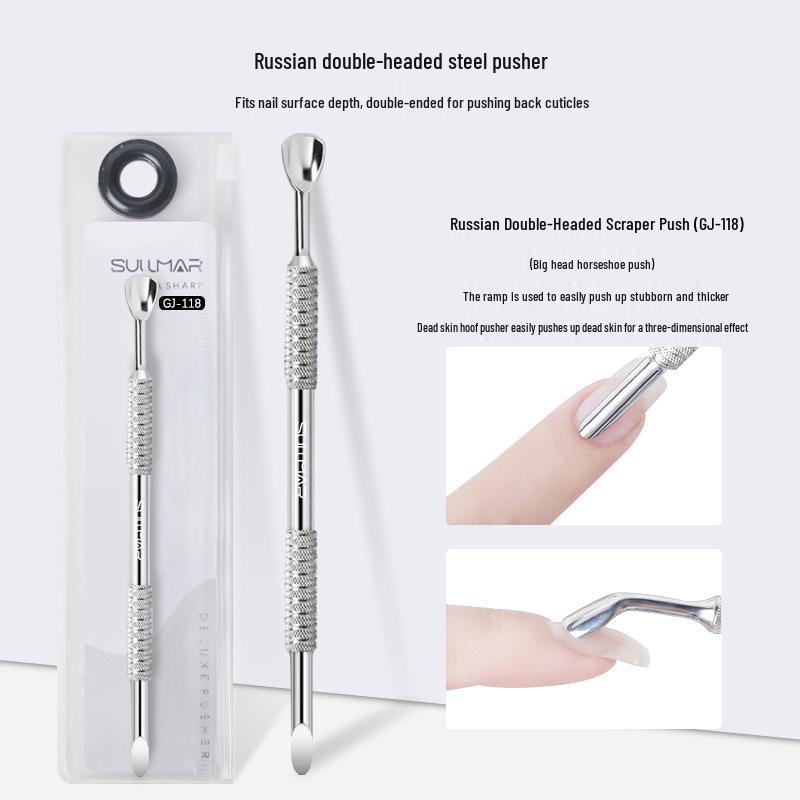 

Двусторонний стальной пушер для кутикулы - Подковообразный и скошенный кончики для предварительной обработки маникюра