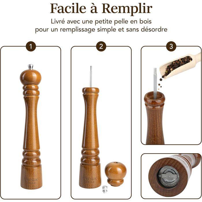 Moulin à Poivre et Sel en Bois - Creative Home - Hauteur 31,5cm - Salière et Poivrière
