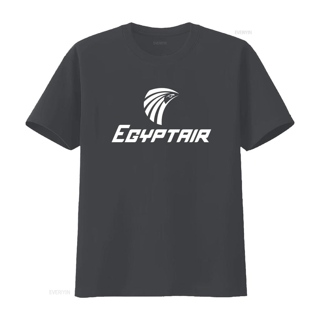 Egypt Air White Logo Egyptian Airline Geek Navy Blue Cotton T Shirt for Cool Design Fashion Casual Vintage Washed