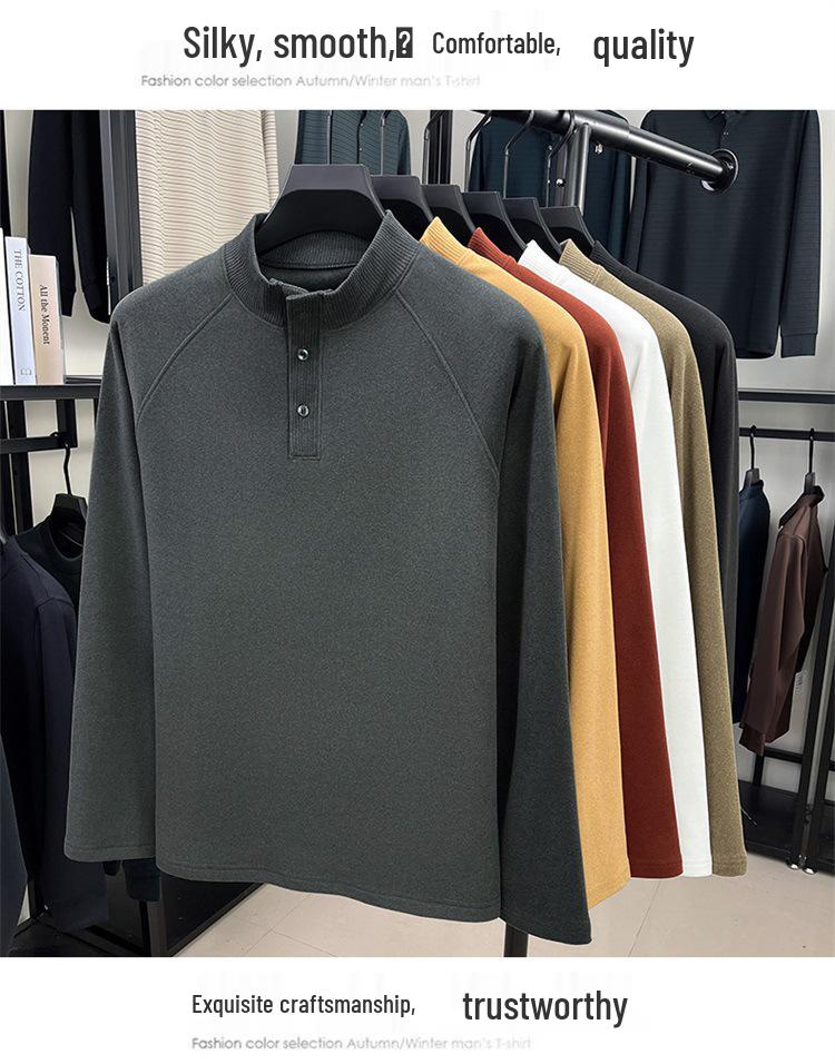 Moletom Casual Solto de Veludo Dupla Face com Gola Alta Masculino Outono/Inverno 2025