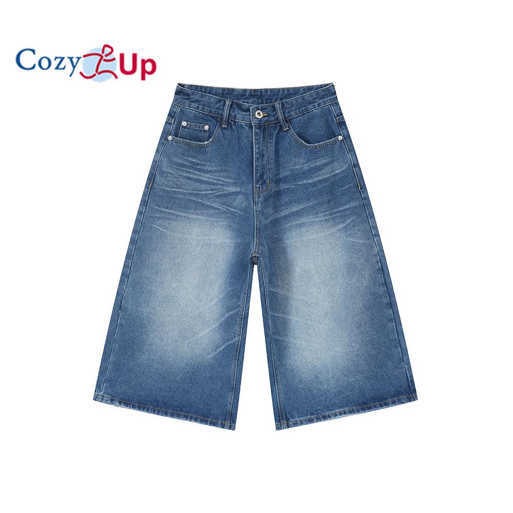 Cozy Up Men's Loose Hip Hop Cropped Jeans Work Denim Shorts with Cargo Pockets