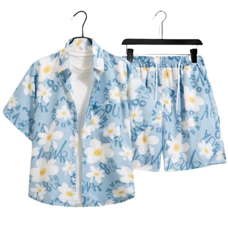 Unisex Summer Ice Silk Quick-Dry Hawaiian Shirt & Shorts Set