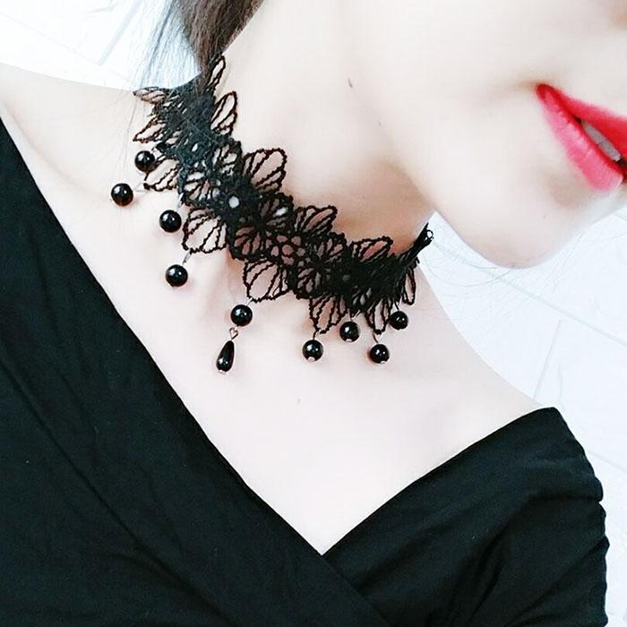 Koreanische Mode Samt Halsband Halskette für Frauen Vintage Sexy Spitze Halskette mit Anhänger Gothic Mädchen Hals Schmuck Zubehör