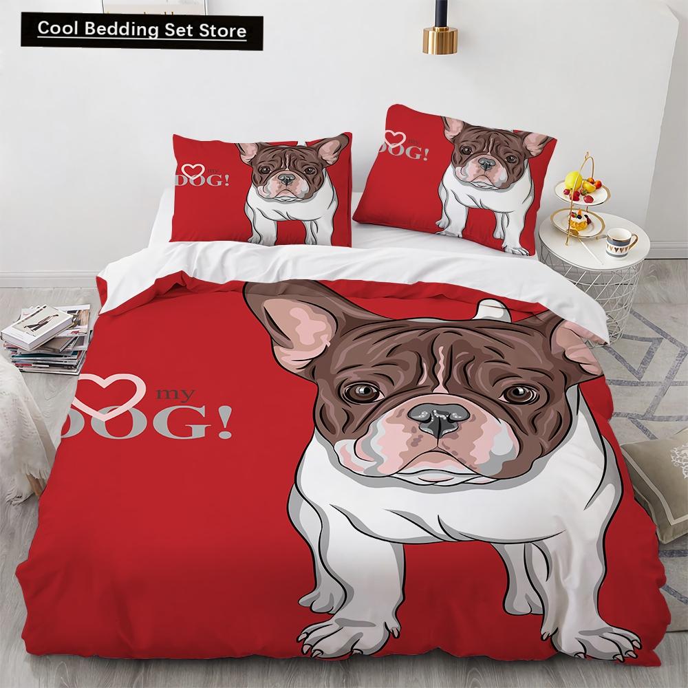 Cartoon Dog King Queen Duvet Cover Lovely Illustrated Pet Puppy bedding set  Animal Quilt Cover 2/3pcs Polyester Comforter Cover
