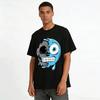 Schmelzender Halb-Totenkopf Emoji Print Cool Trendiges Lässiges Kurzarm-T-Shirt Reines Baumwoll-T-Shirt