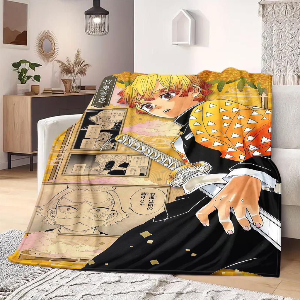 Demon Slayer Flannel Blanket Eye-catching Print Great For Sofa Bedroom Chair Bed Travel Picnic -HE14