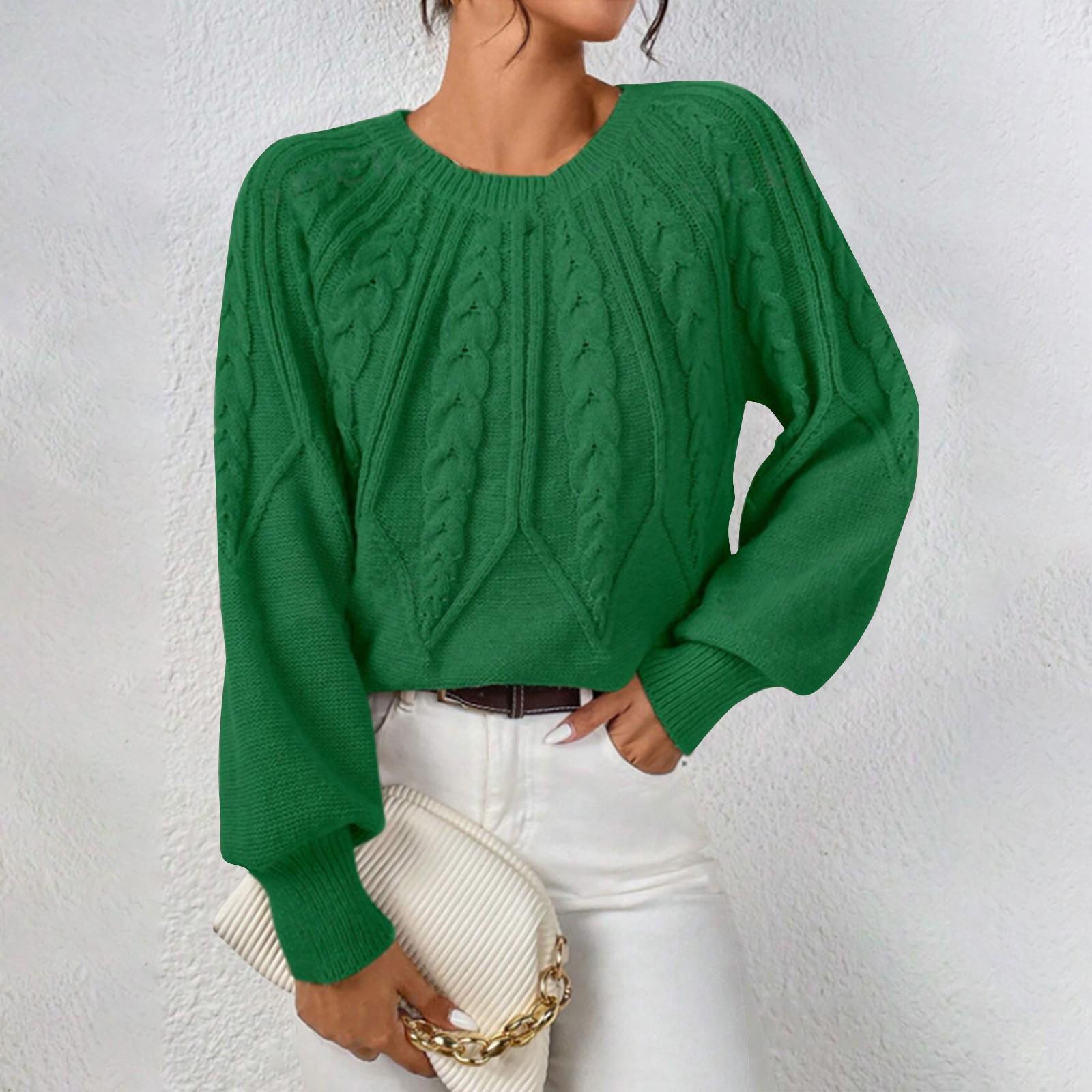 Женский однотонный свитер с круглым вырезом и длинными рукавами, однотонный повседневный свитер L армия зеленый