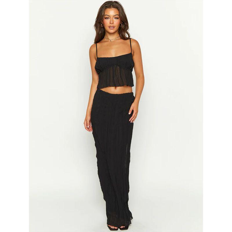 

Fashion Two-Piece Set New Arrival Fashion Classy Women s Chiffon Suspender Skirt Fashion Suit Black XL