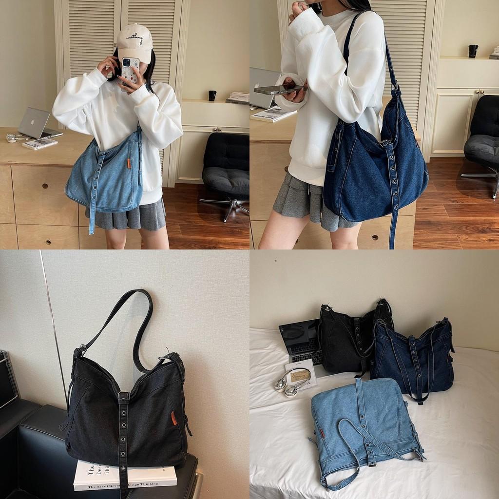 Simple Solid Color Large Capacity Women Casual Single Shoulder Denim Bag For Women