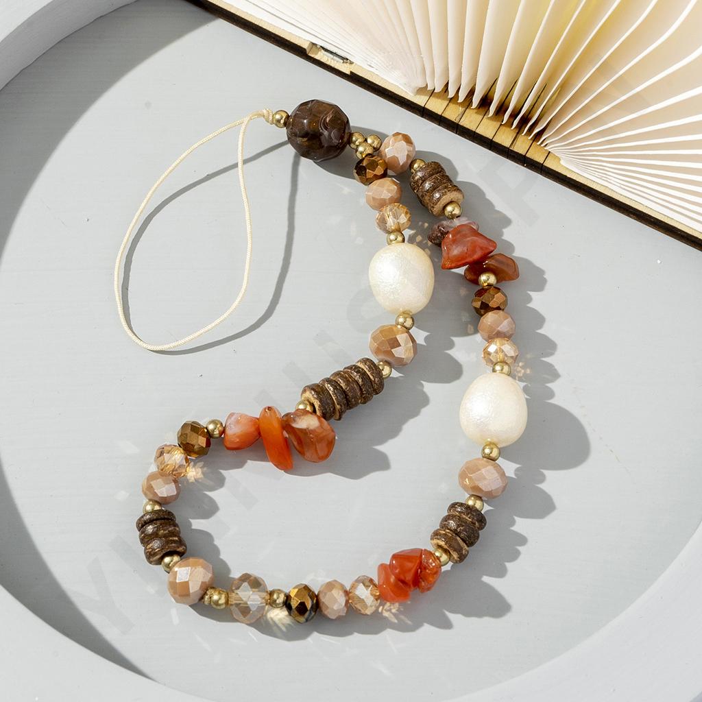 New Bohemian holiday style natural gravel mobile phone chain personalized niche crystal pearl mobile phone lanyard