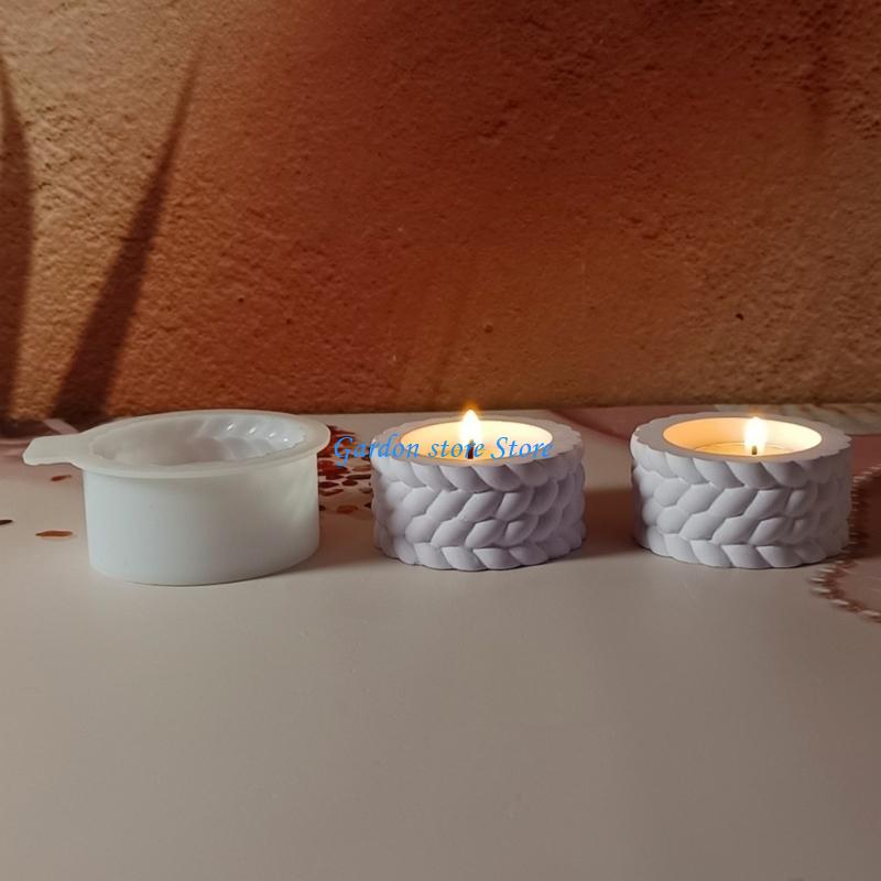 B0KB Braided Cord Silicone Holder Molds Epoxy Resin Silicone Molds for Candlestick Tealight Holder Home Decoratio