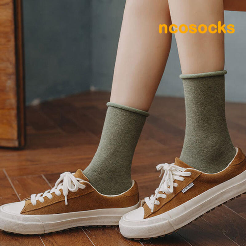 Basic Colorful Plain Rolled Women s Socks 4-Pack mustard