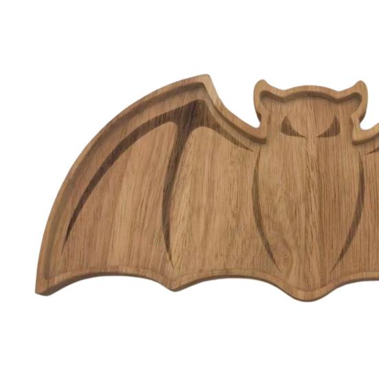 Solid Wood Trinket Dish Bat-Shaped Wooden Serving Tray, Halloween Theme Snack Dessert Platter, Gothic Jewelry Storage Decorative Plate for And