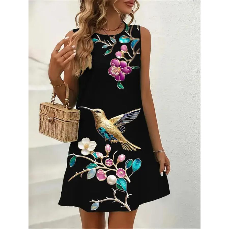 Sleeveless Dress Women O Neck 3d Print Midi Dresses Comfortable Plus Size 8XL Beach Clothing