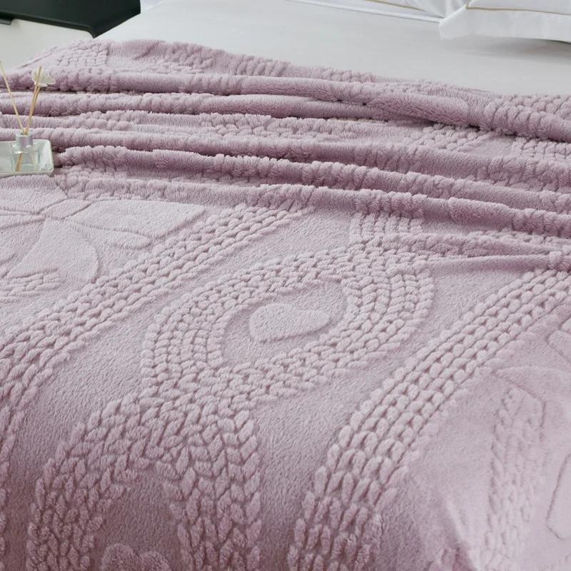 Double Sided Luxury Jacquard Fleece Blanket Extra Thick Warm Office Nap Blanket Solid Color Blanket for Home Travel