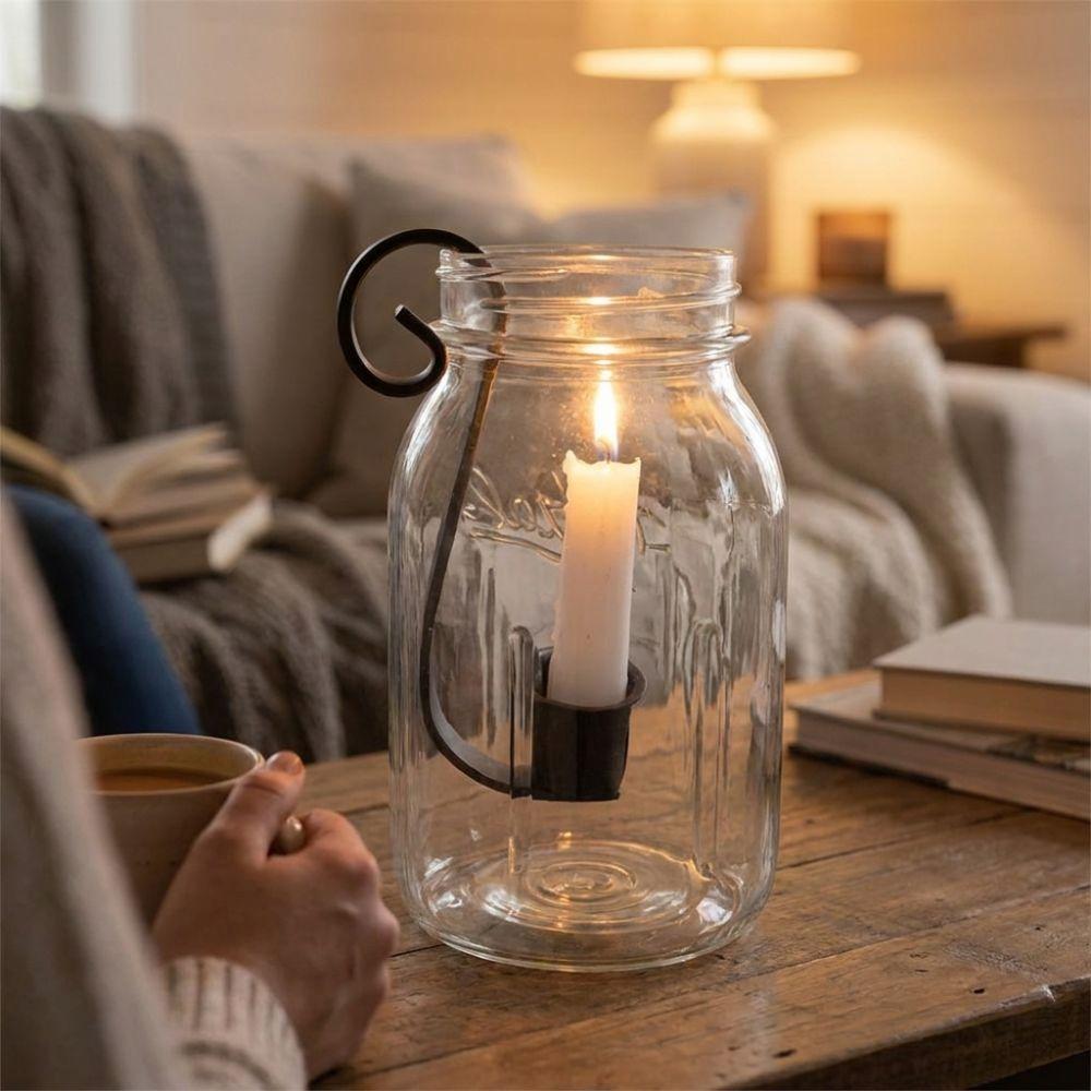 Rustic Farmhouse Glass Jar Candle Flower Holder Fits Standard 1 Quart Mason Jars
