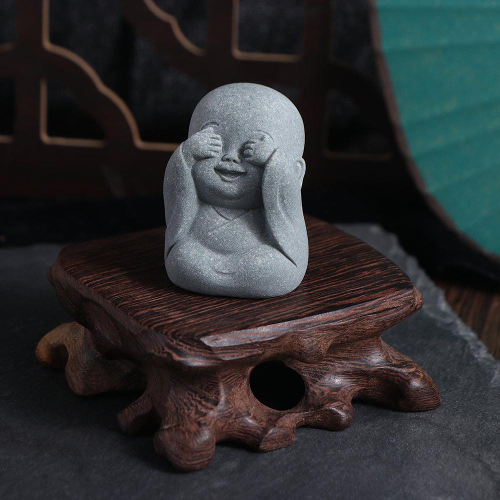 Sandstone Little Monk Figurine Cute Desktop Cculpture Dolls Buddha Statue  Fireplace