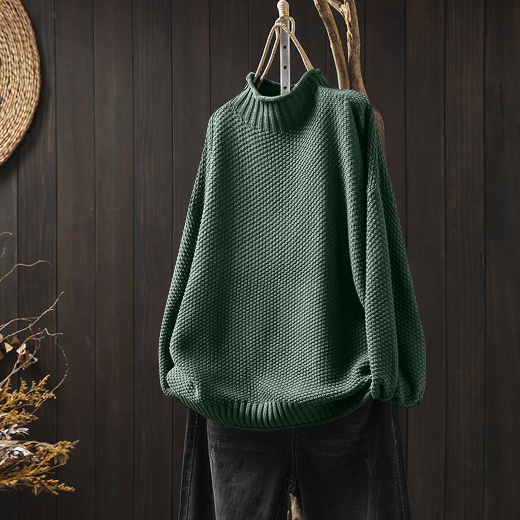 Women's Fashion Solid Color Half High Neck Long Sleeved Casual Pullover Knitted Base Sweater Top