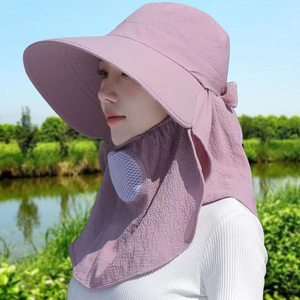 Summer Quick Dryng UV Protection Sun Visor Face Neck Cover Outdoor Fishing Cycling Hiking Wide Brim Shawl Sunscreen Ponytail Cap