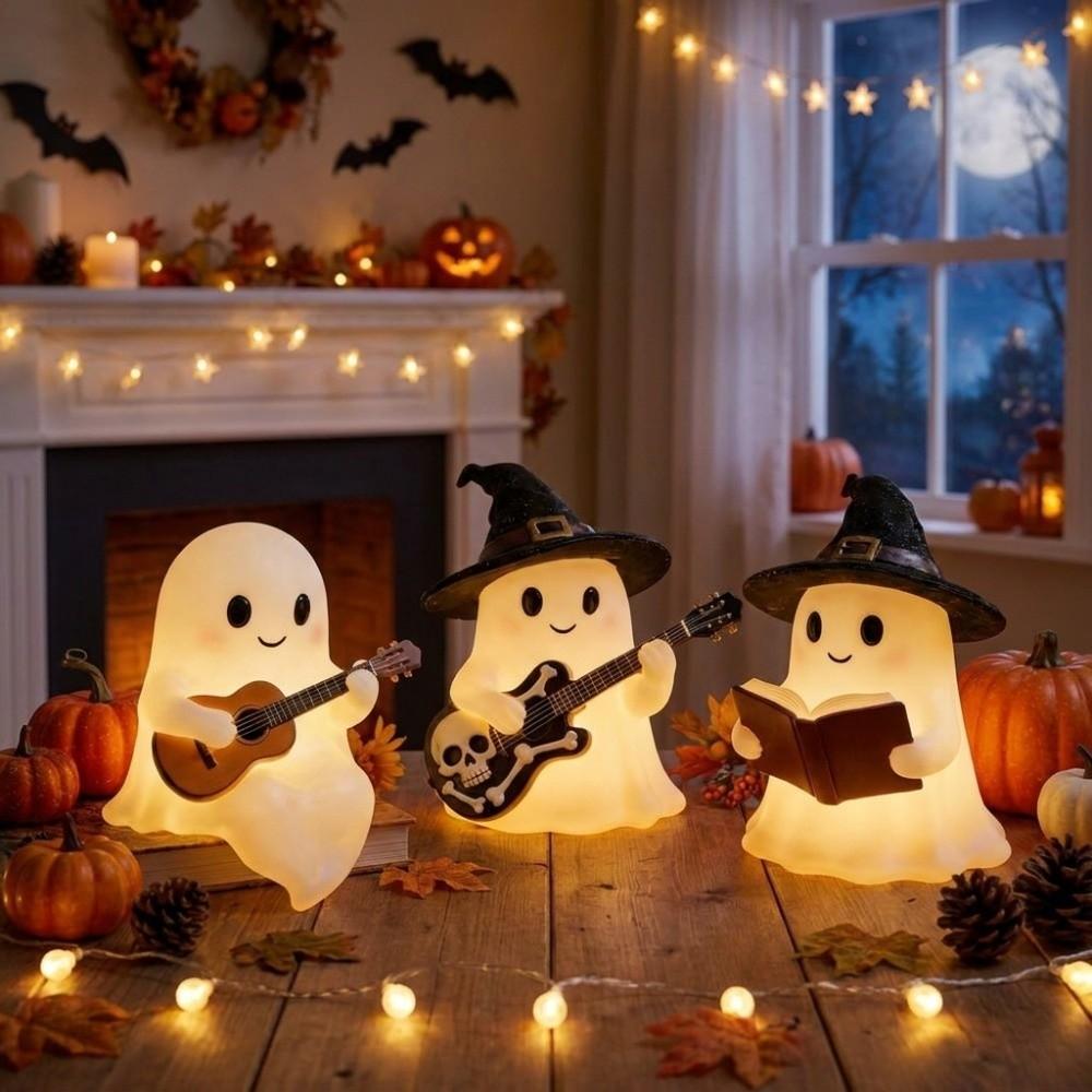 Resin Ghost Night Light USB Powered Spooky Ghost Figurine Witch Desktop Figurine  Bookshelf