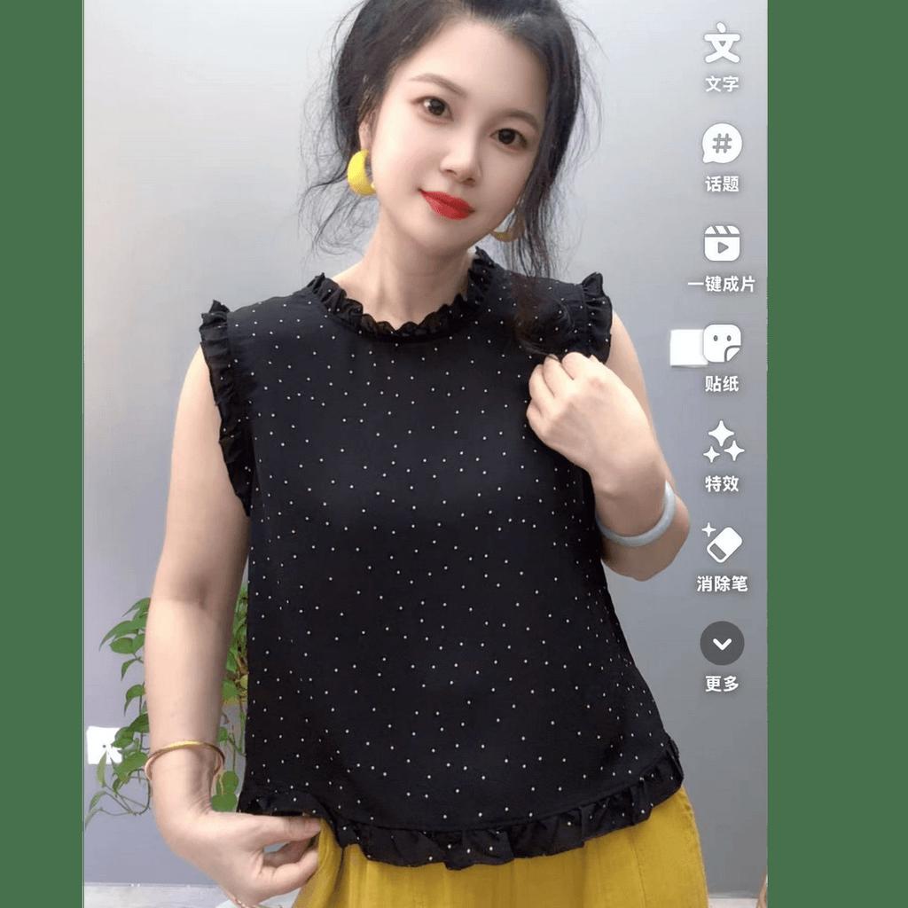 Fungus edge polka dot sleeveless shirt women's 1116 summer new foreign style age reduction small fashion sweet top trendy