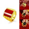Chic Brass Gold-plated Open Ring With Dazzling Gemstone In Trendy Geometric Fashion Design
