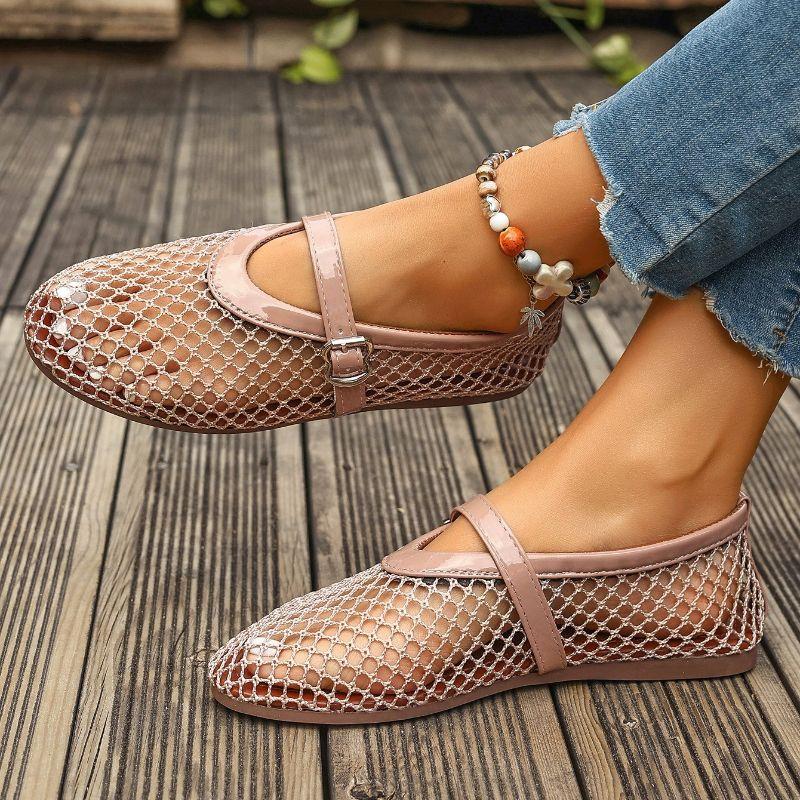 Atmungsaktive Einzel-Schuhe mit weicher Sohle für Damen, Neuer Stil, Flach, Durchbrochene Mesh-Schuhe, Mary Jane Einzel-Schuhe