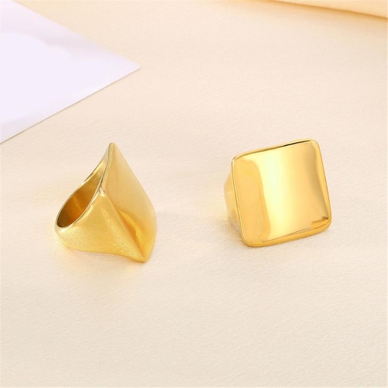 Anillo Cuadrado Contemporáneo de Acero Inoxidable Artesanal Joyería Resistente al Deslustre Para Ocasiones Casuales O Formales