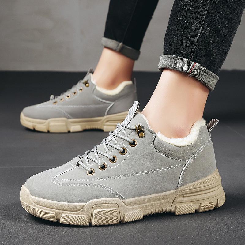 Winter Boots Man Velvet Warm Plush Shoes Casual Platform Snow Boots Fashion Low-top PU Leather Cotton Men's Shoes Ankle Booties