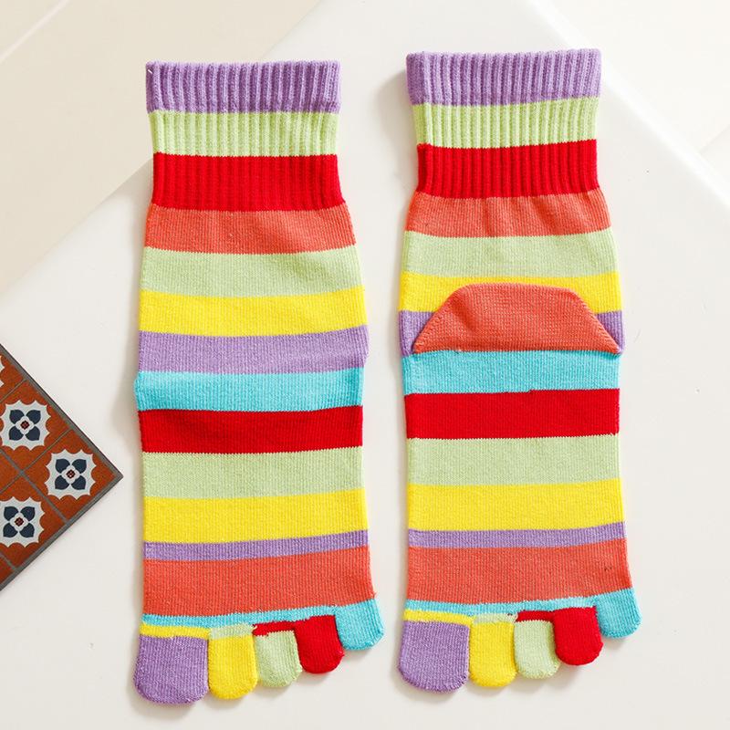 

Женские носки с пальцами на осень и зиму, радужные носки с пятью пальцами, утолщенные носки с пальцами, влагоотводящие дышащие полосатые хлопковые носки One Size