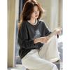 Demana 280G Thermal Velvet Warm Winter Korean Style Colorblock Crewneck Bear Print Petite Women's T-Shirt