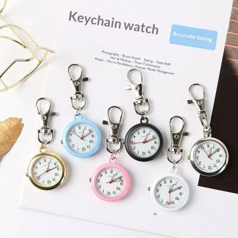 Keychain Pocket Watch Quartz Analog Nurse Fob Watch Clip On Mini Pendant Watch Minimalist Watches For Medical Staff Student Exam