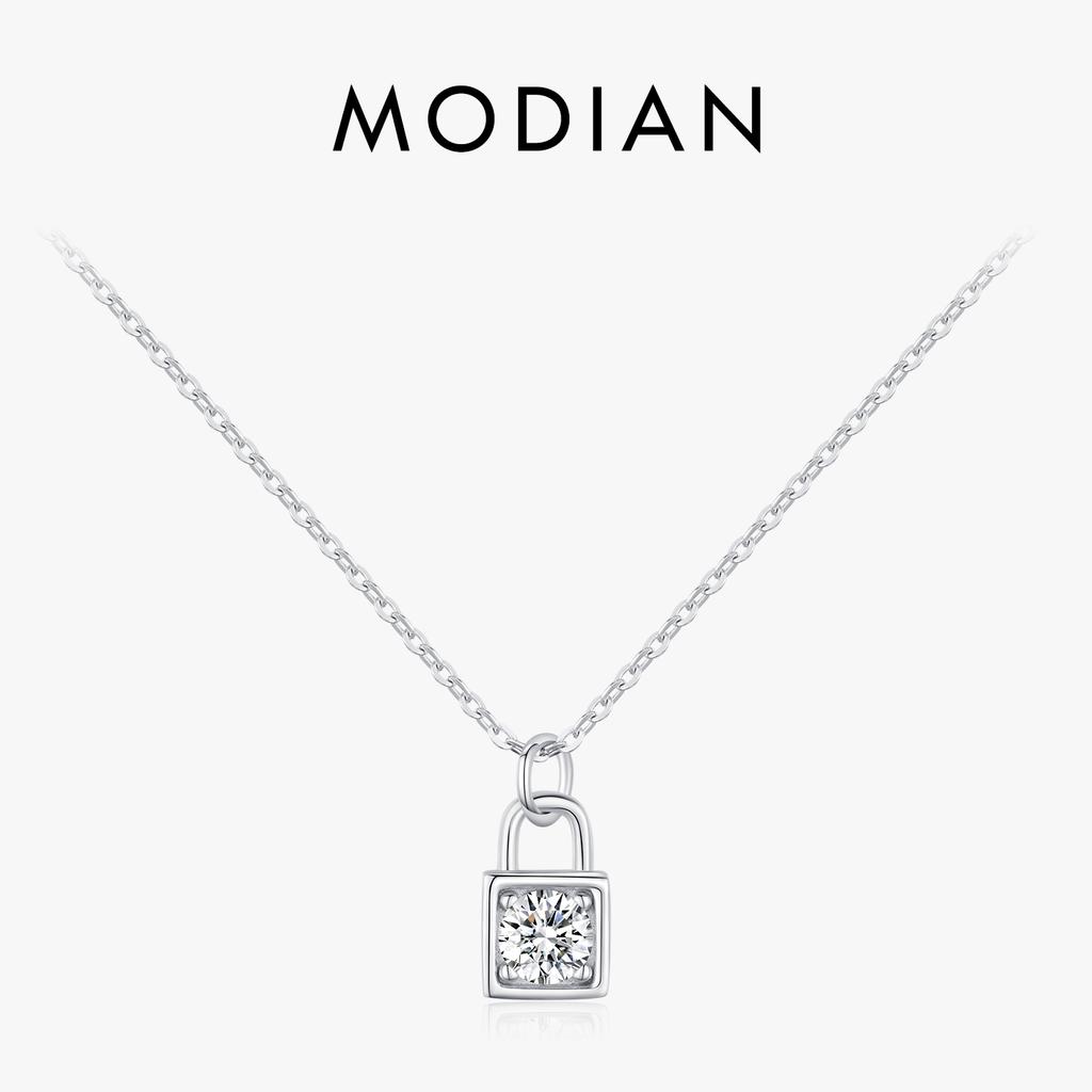 MODIAN 0.5 Carat D Color Moissanite Lock Pendant Necklace For Women 925 Silver Party Stackable Fine Jewelry With Boxes