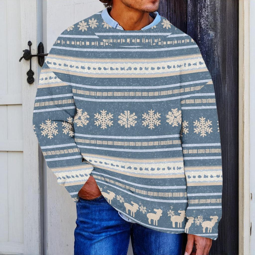 Men's Neck Christmas Print Knit Sweater for Fall and Winter