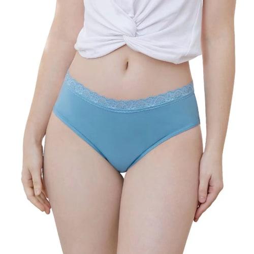 BEST DOING Women's Regular Absorbent Period Briefs with Lace, Stays In Place, and Prevents Leaks, Blue, Size LL