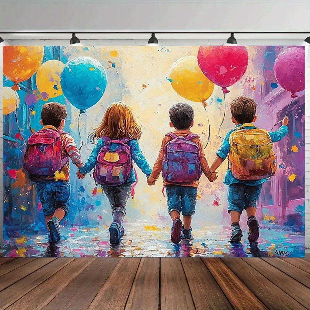 A 2D flat oversized banner backdrop for back-to-school welcome parties suitable for live broadcasts birthdays and youth hostels