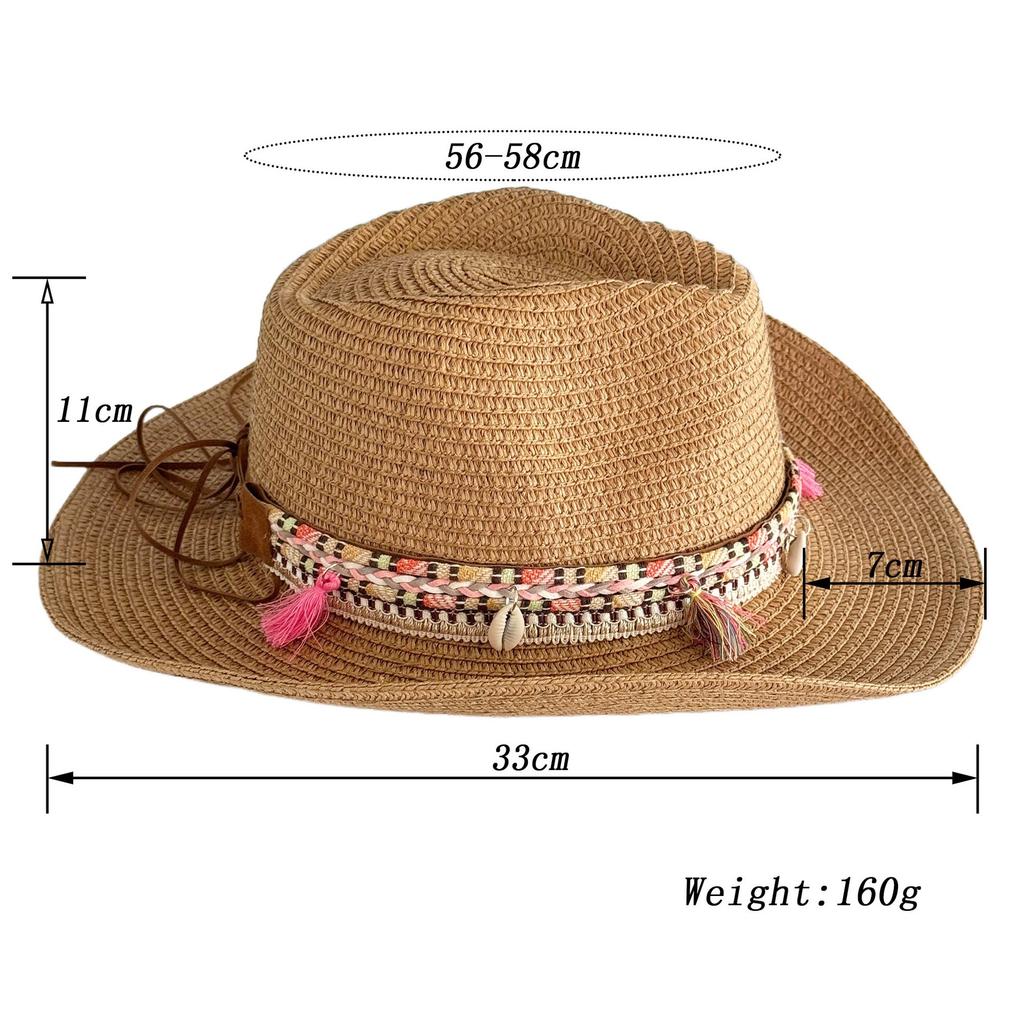 Outdoor Hiking Tassel Cowboy Straw Hat Unisex Foldable Sun Protection Summer Hat Bohemian Style Uv Protection Fisherman Hat