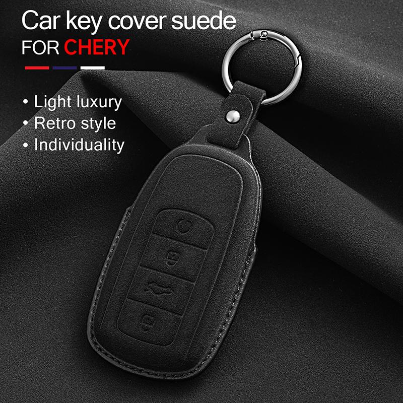 Suede Faux Leather Car Key Case Cover For Chery Tiggo 3 4 5 7 Pro 8Pro Max Mvm X22 Dr3 Fora Fulwin T11 A1 A3